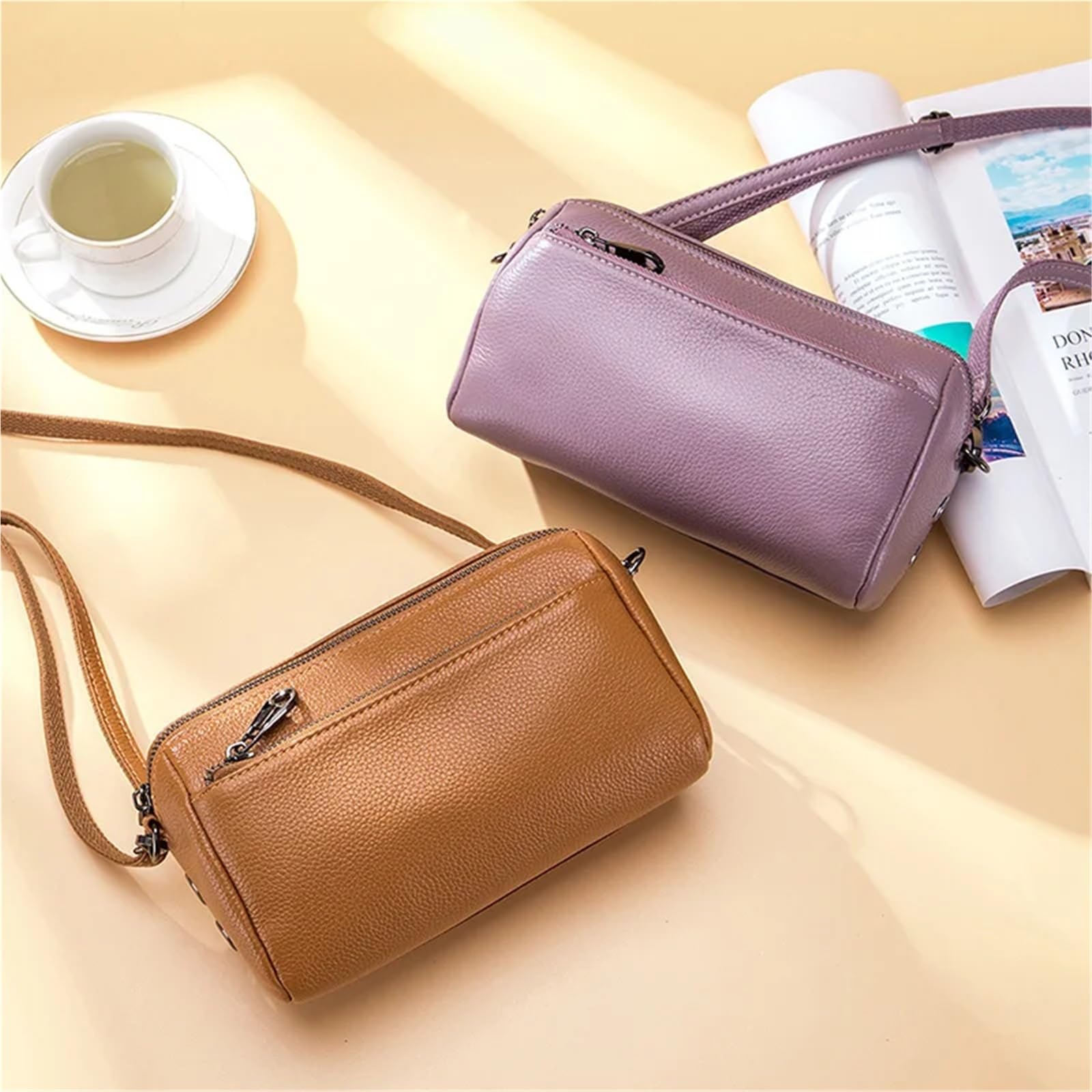 Bolsos De Hombro De Cuero Genuino For Mujer Bolsos Bandolera Pequeños De Cuero Bolsos Cruzados Adecuado para Viajar, Fiesta, Trabajo(Purple)