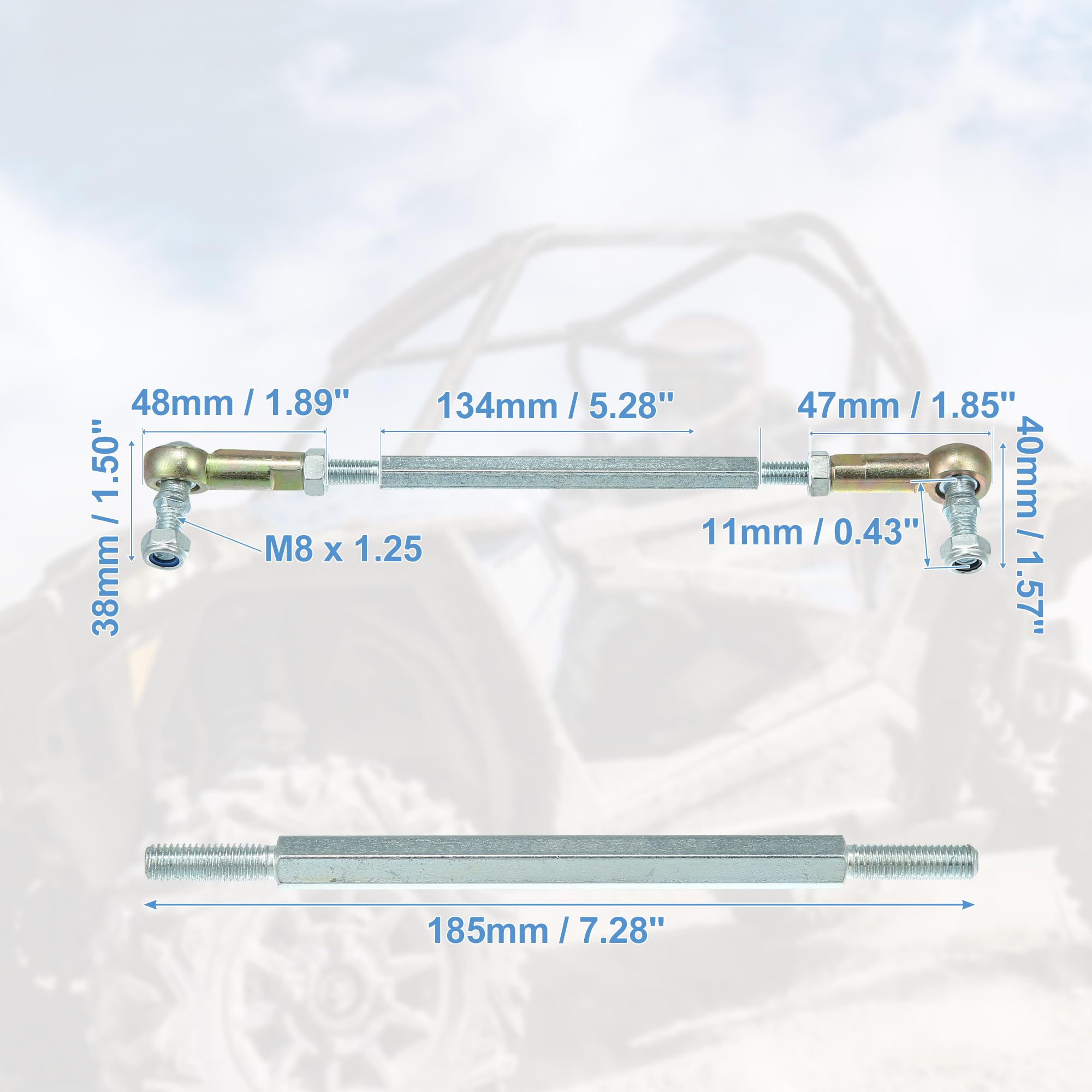 X AUTOHAUX Biellette De Direction M8 185mm pour 110cc ATV 2 Pièces | Coloris Argent Et Bronze, Acier Inox, Longueur Levier 134mm, Extrémité 48x38mm 47x40mm, Pour 150cc 200cc 250cc ATV
