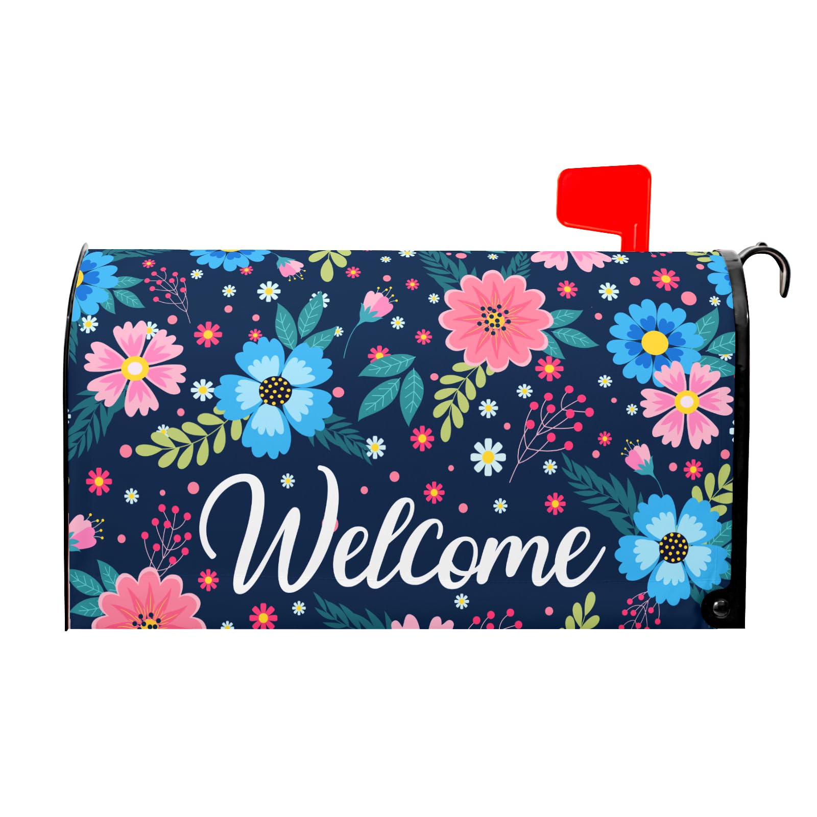 Spring Summer Flowers Magnetic Welcome Mailbox Cover - Floral Design, Standard Size 21" X 25.5" - Holiday Garden Decoration
