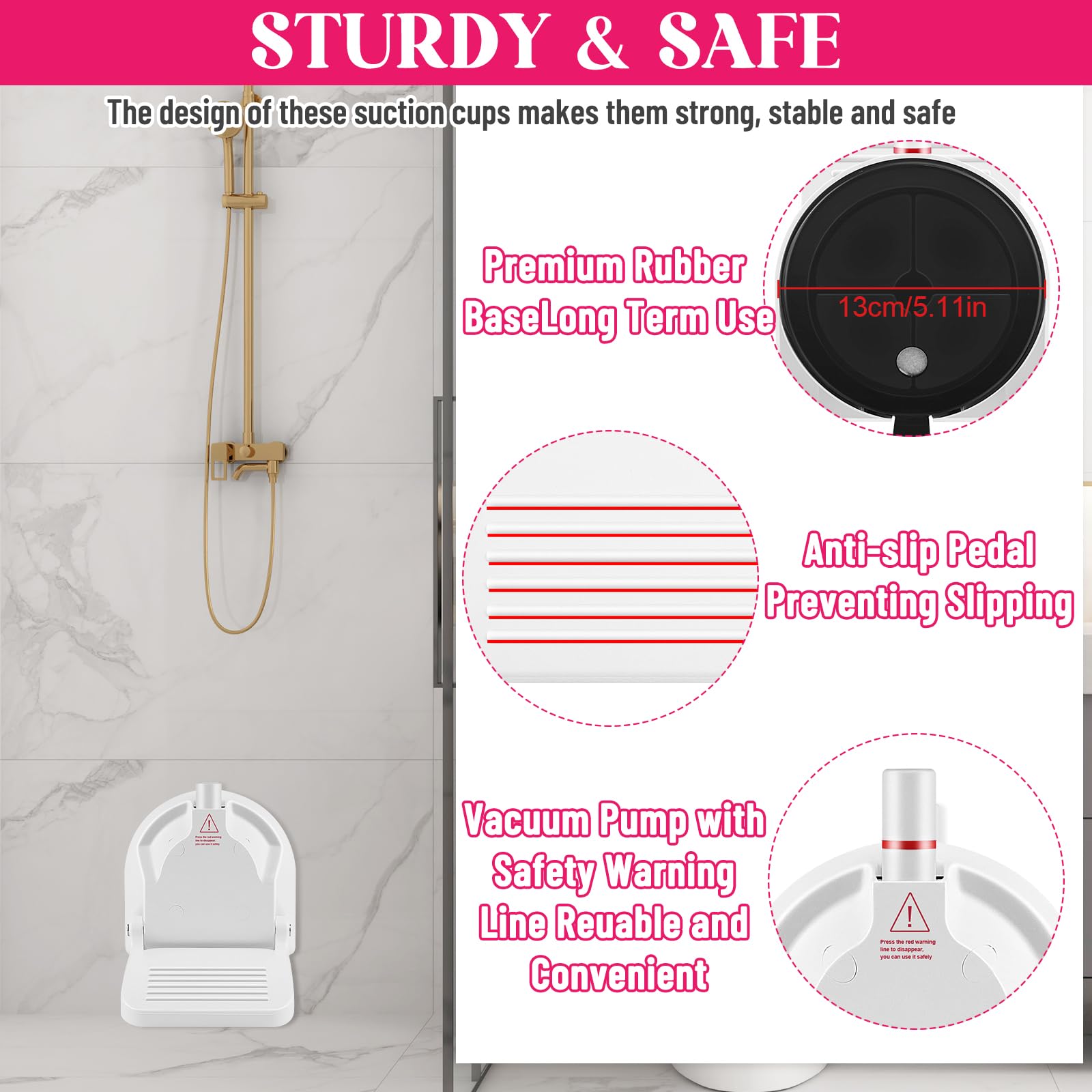 Foldable Suction Cup Shower Foot Rest for Shaving Legs