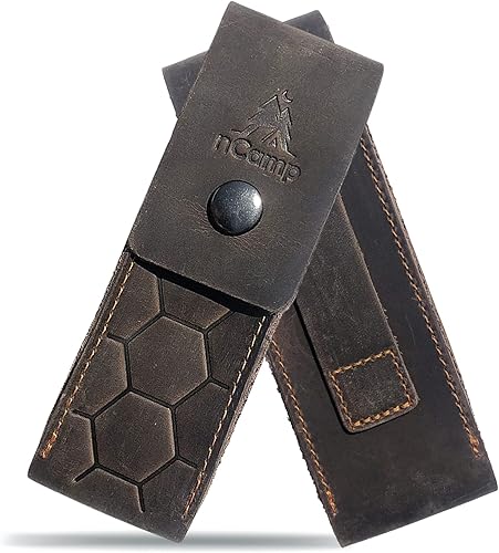 nCamp - Funda de cuero para cinturón de cuchillo, funda plegable para cinturón, fundas de cuero de primera calidad con trabillas para cinturón,