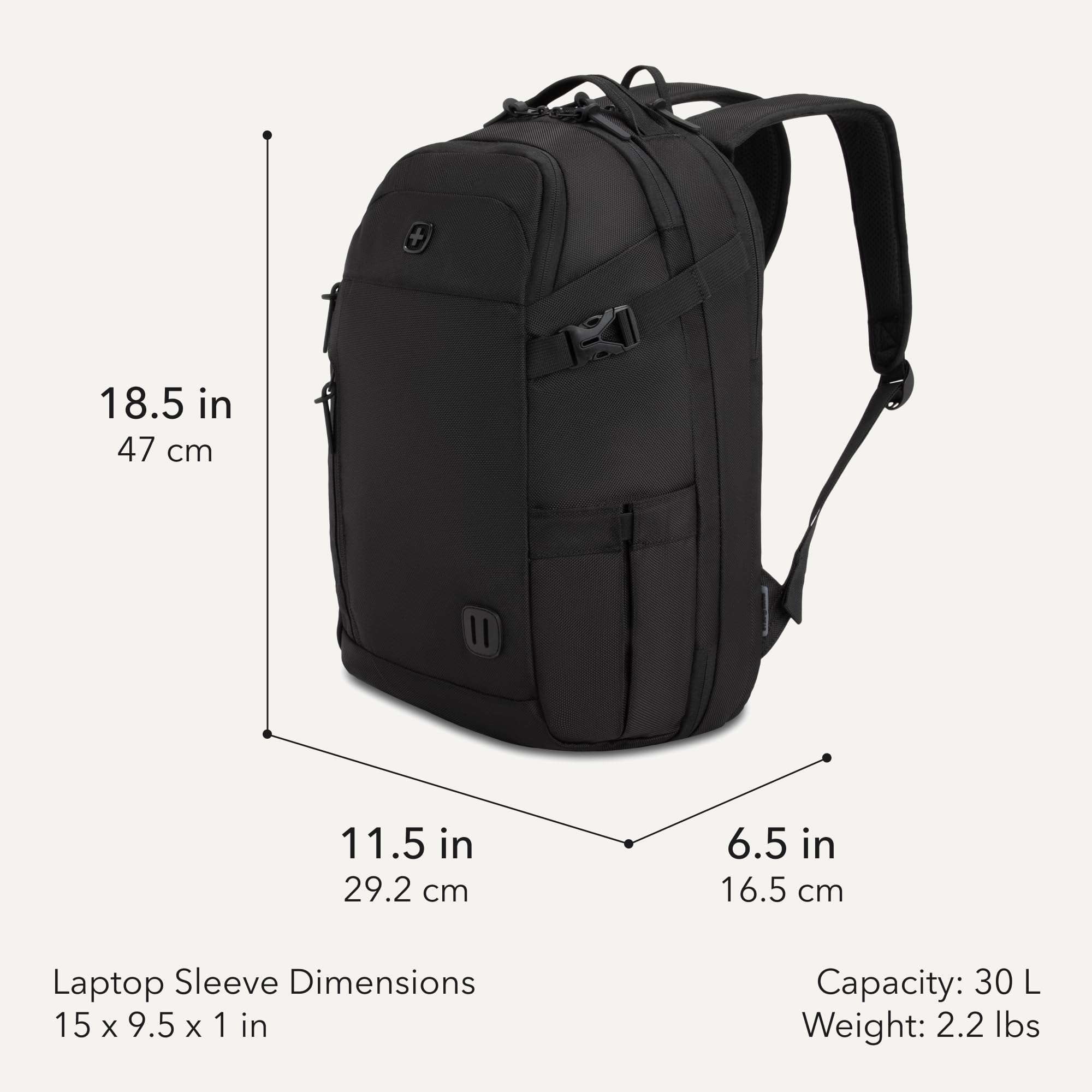 SwissGear Hybrid 30L Travel Backpack, Fits 15 inch Laptop, Men's and Women's, Black : Electronics