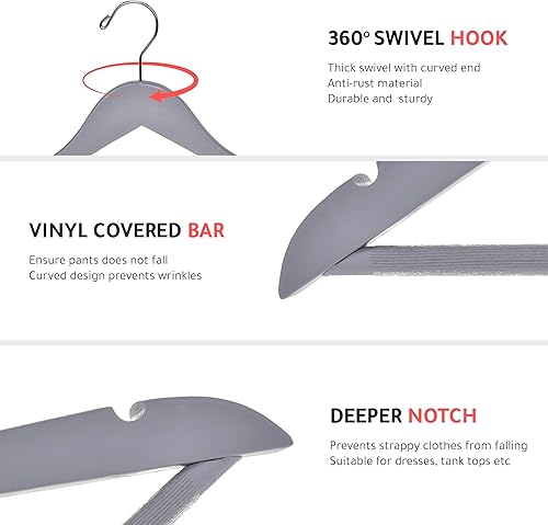 Miniatura 4 de Perchas de madera de calidad, juego de 10 perchas ligeramente curvadas, perchas de madera maciza con elegantes ganchos cromados, perchas para ropa