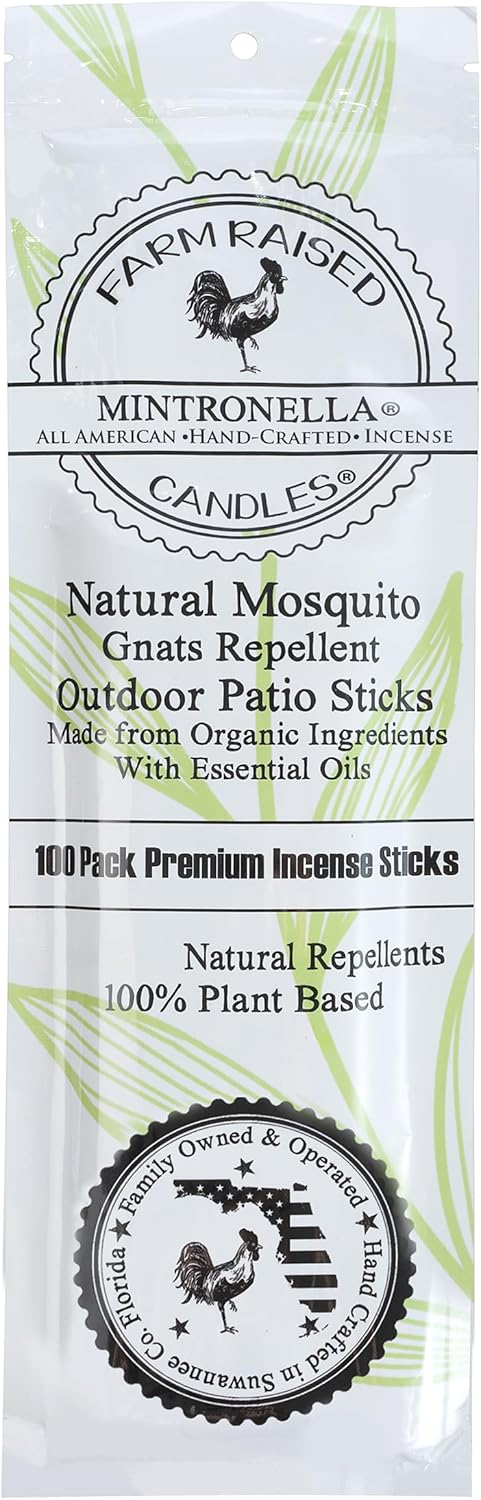 Farm Raised Candles USA Made - Bulk Pack Mosquito Repellent Incense Plant Based Natural Mosquito Gnat's & No See um Outdoor Patio Sticks Mintronella