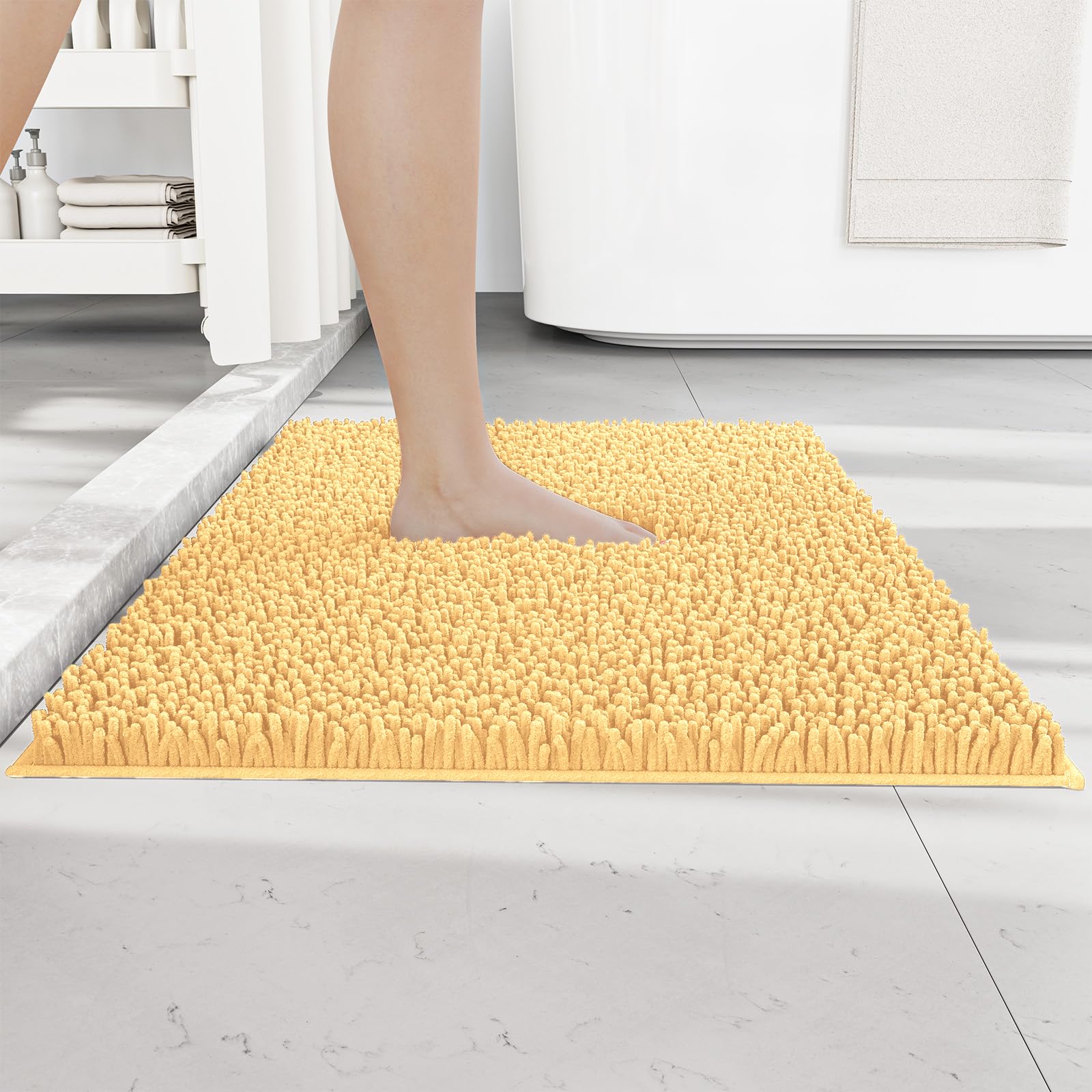 RUN HELIX Chenille Badematte rutschfest - Super Saugfähige und Maschinenwaschbar Badezimmerteppich - Ideal Badteppich für Badezimmer, Toilette und Innenräume - 50 x 80 cm, Beige
