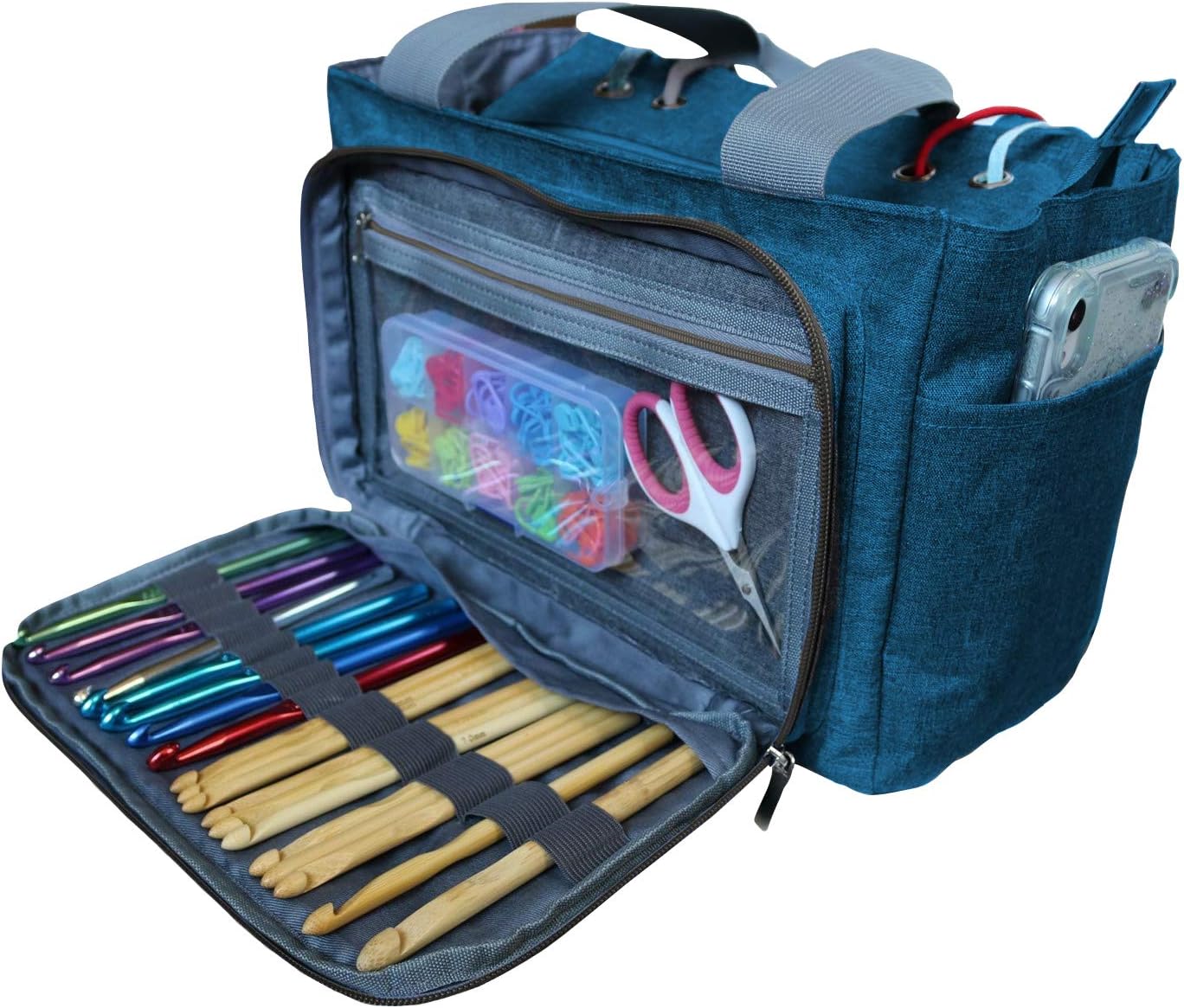 Crochet Bags and Totes Organizer for Knitting. High Quality Yarn Bag for Crochet and Knitting Bags and Totes for Projects on The go with 31 Convenient Compartments