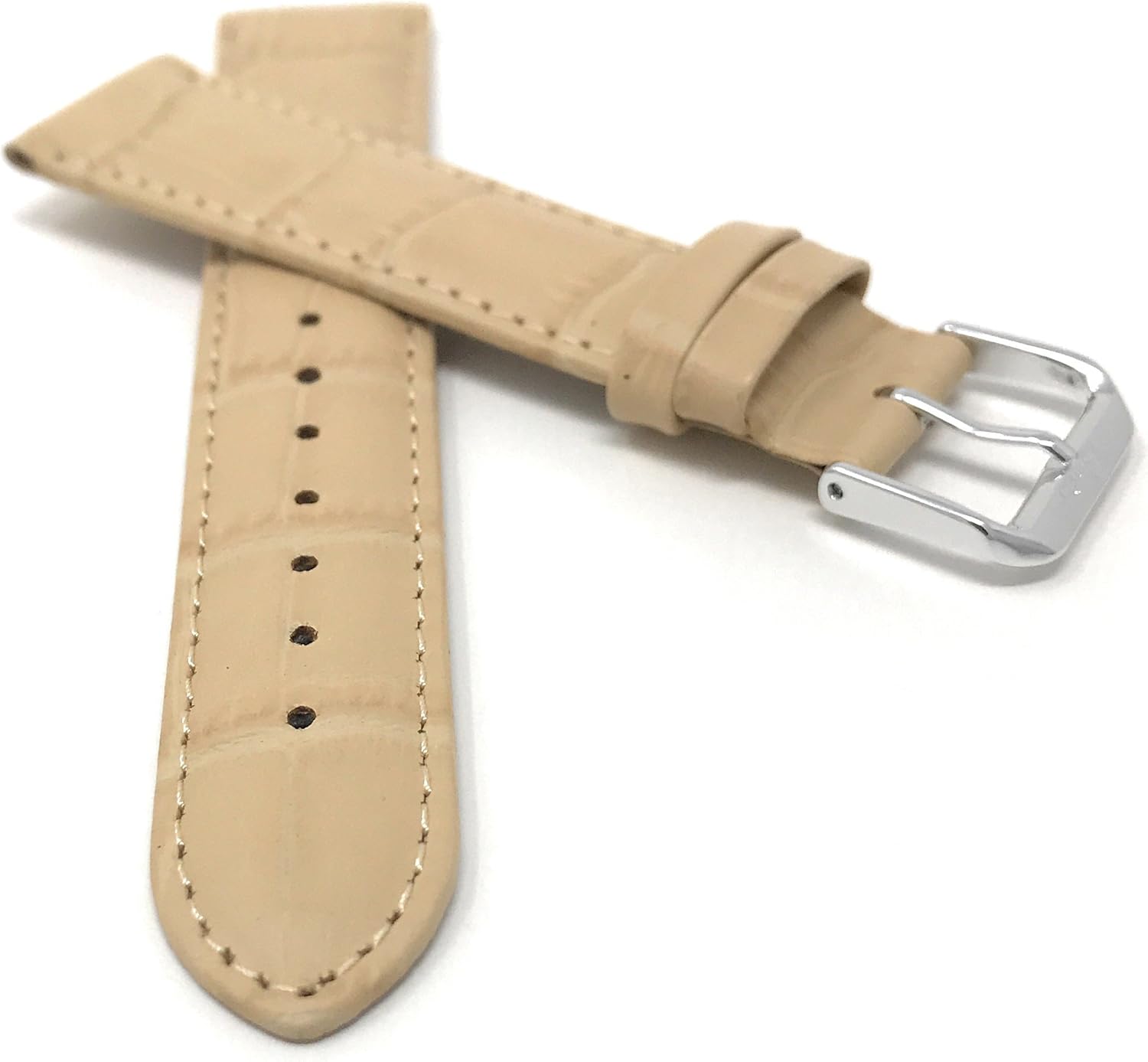 Bandini 18mm Womens Italian Leather Watch Band Strap - Beige - Alligator Pattern, Beige, 18MM