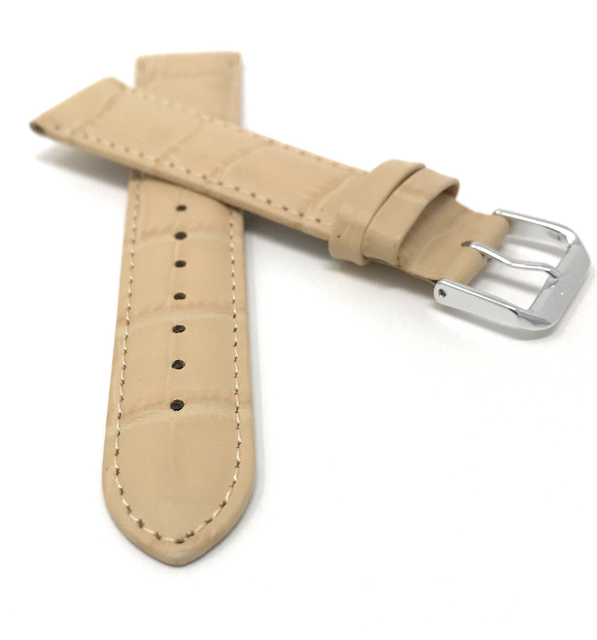 Bandini 16mm Womens Italian Leather Watch Band Strap - Beige - Alligator Pattern, Beige, 16MM