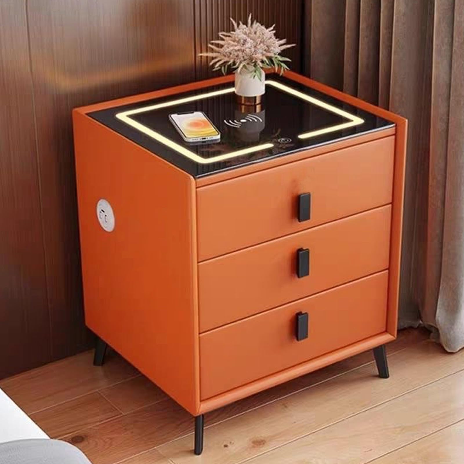 Table de chevet avec 3 tiroirs pour organiser la chambre et charger le téléphone
