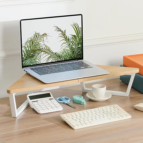 Miniatura 2 de TEAMIX - Soporte de monitor de 26 pulgadas en forma de triángulo, soporte de esquina de escritorio con pata de metal, soporte de computadora de