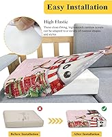 Vista 24 de Christmas Tree Couch Cushion Covers, Stretch Sofa Cover with Elastic Bottom, Merry Christmas Xmas Tree Snowflake Rustic Sofa Slipcovers Protector