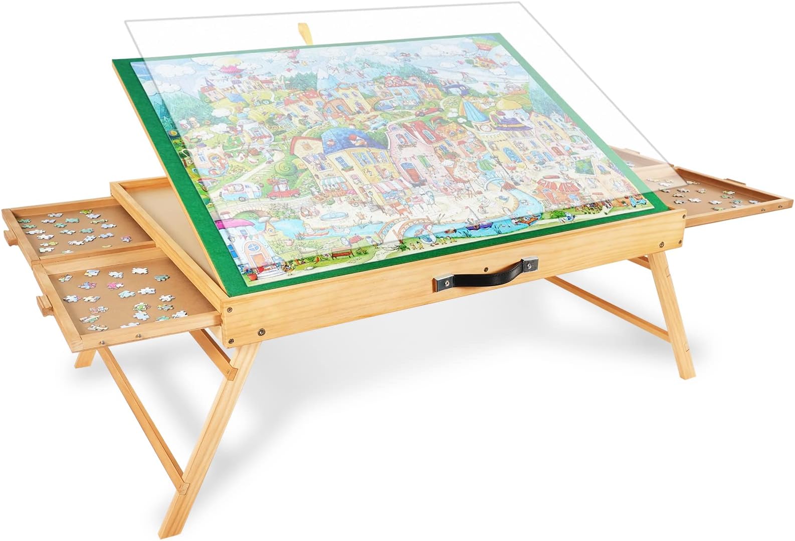 ALL4JIG 1500PCS Portable Puzzle Table with Legs, 25"x34"Adjustable Jigsaw Wooden Puzzle Board with 4 Drawers & Cover Birthday Gift for mom, 3-Tilting-Angle Jigsaw Puzzle Table for Adults