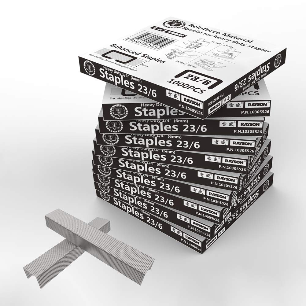 Rayson Heavy Duty Staples, Enhanced 1/4" Leg Length, 1/2" Width, 30 Sheets, 10,000 Staples (10 Boxes of 1000)