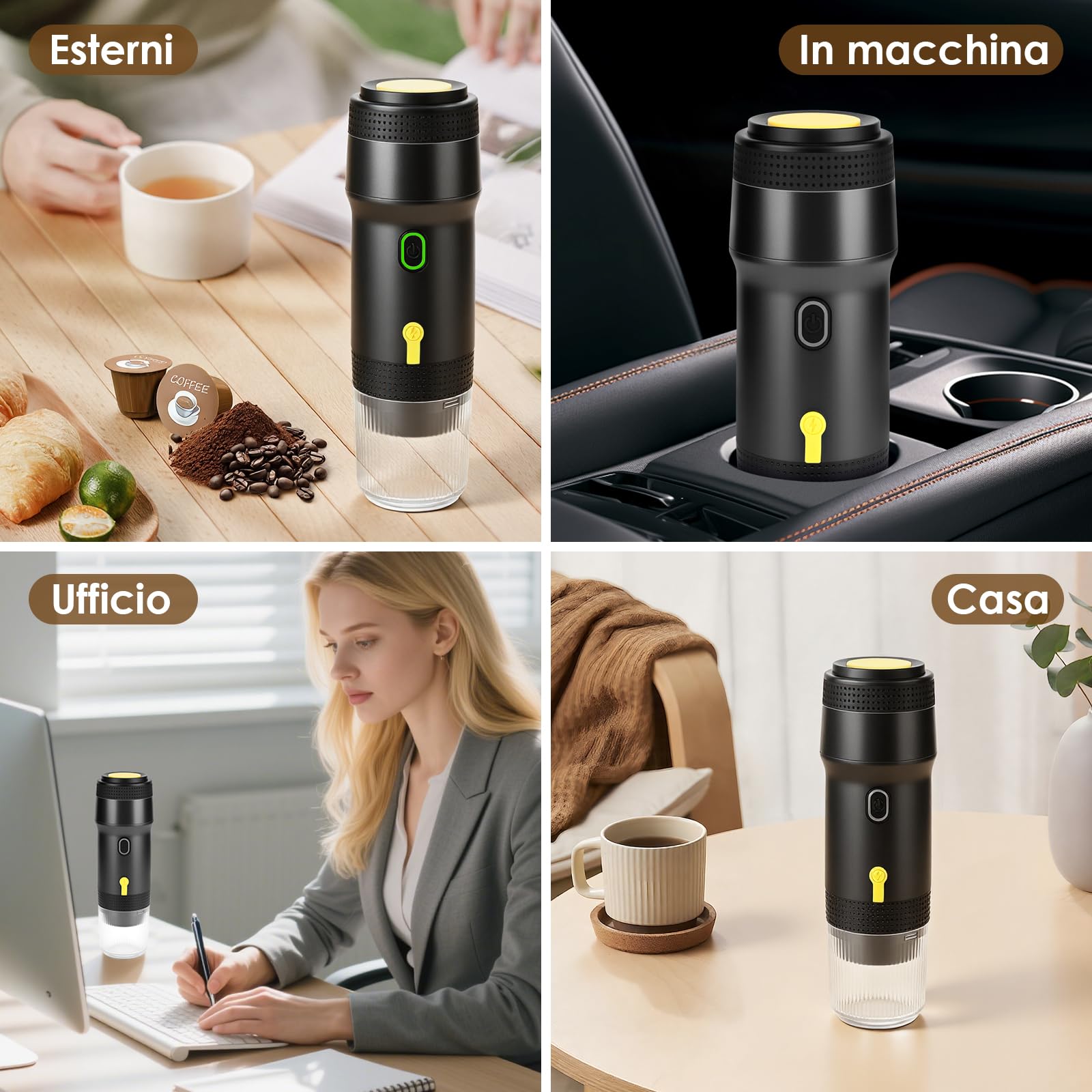 Dreamhigh® Macchina per caffè espresso portatile con batteria da 7500 mAh, macchina da caffè da viaggio, piccola con USB e caricatore per auto, mini macchina per espresso compatibile con capsule di