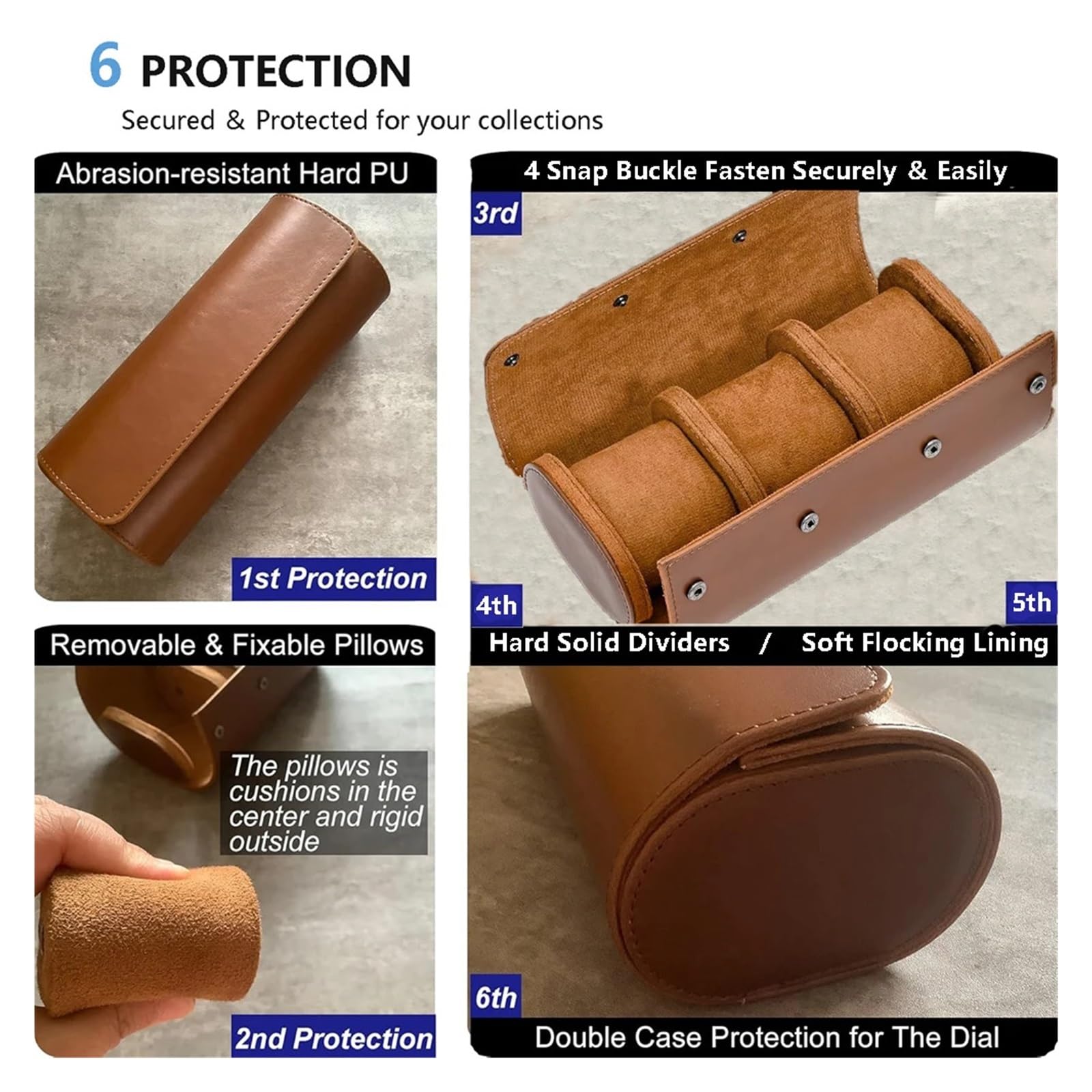 Custodia da viaggio for rotolo di orologio con cuscino rimovibile da 1 pezzo