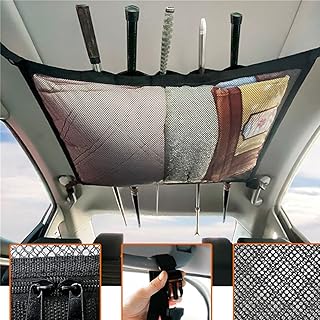 iMunir Vehicle SUV Fishing Rod Holder Ceiling Storage Net 32"-59" Adjustable Interior Car Roof Rack Mesh Storage Fishing R...