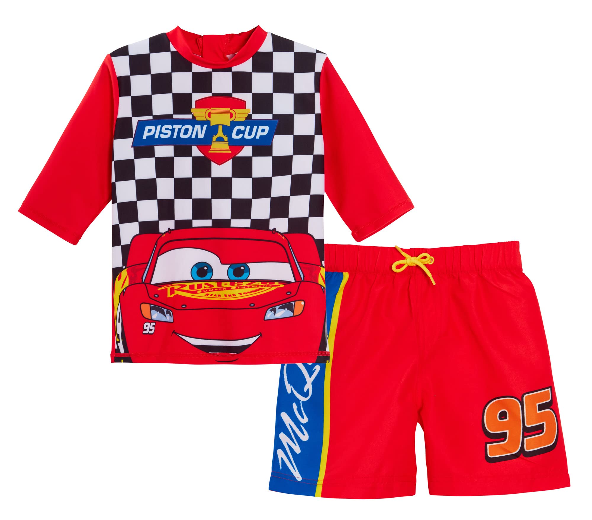 Hot Wheels Boys Red Disney Cars Swim Shorts + Rash Vest Swim Top 7-8 Years