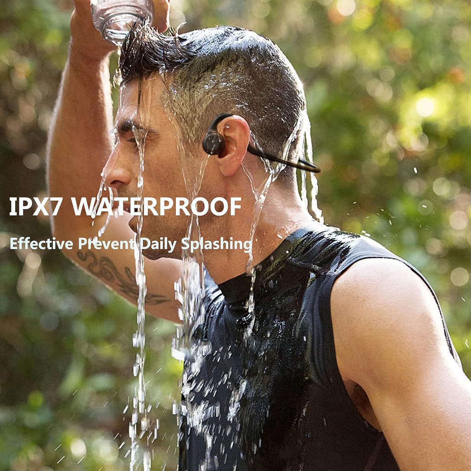 Bone Conduction Headphones Wireless Bluetooth Open Ear Earphones Sport Headphones IPX8 Waterproof Headphones for Running Diving, Built-in 8GB Memory, Black