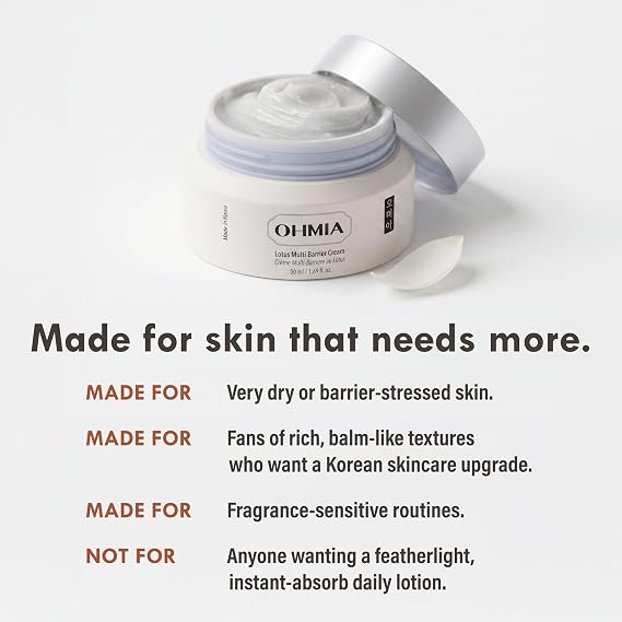 Korean Moisturizer for Face - Lotus Multi Barrier Cream for Dry & Sensitive Skin, Fragrance-Free K- Beauty Face Cream with Niacinamide, Rice & Centella, Clinically Tested, 1.69 fl oz