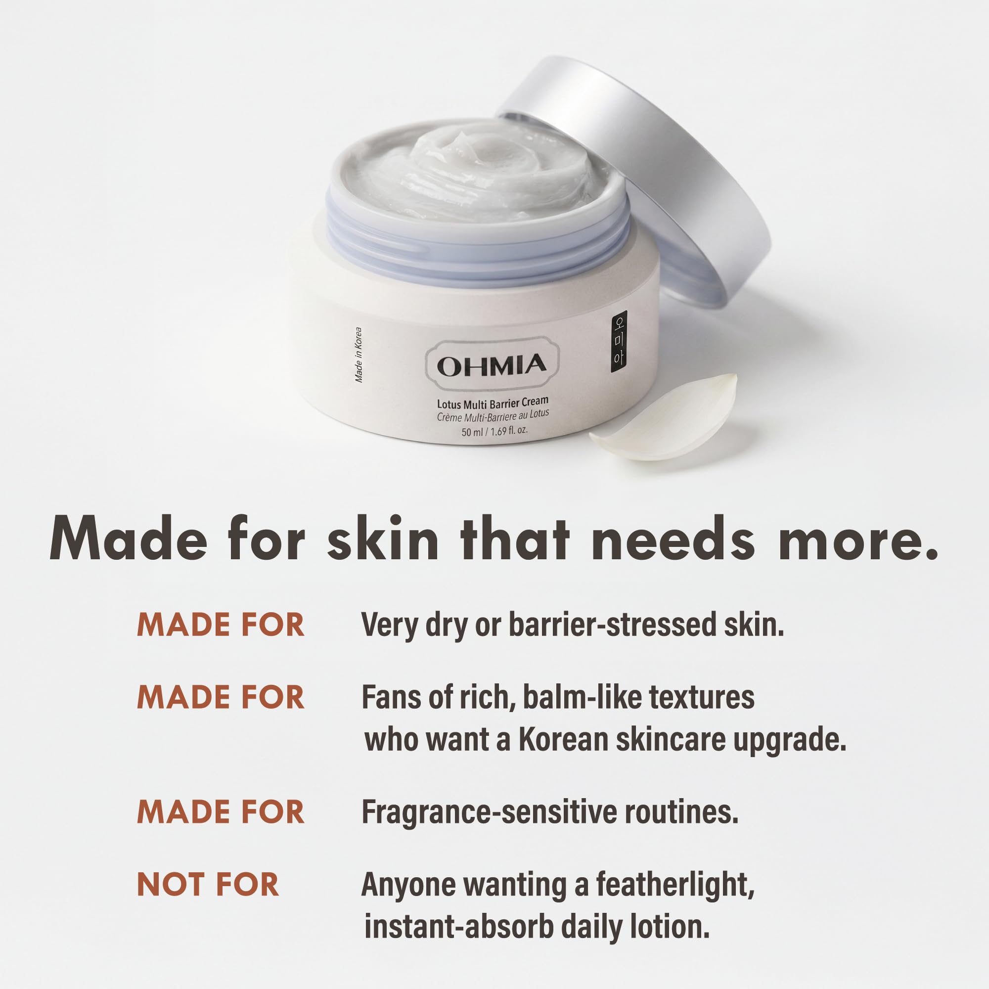 Lotus Multi Barrier Face Cream, Fragrance-Free Korean Moisturizer with Niacinamide