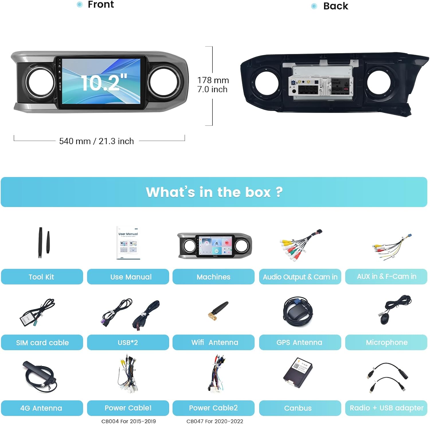 Roadanvi X12 Head Unit for Toyota Tacoma 2016-2022 with Wireless Apple Carplay & Android Auto, 10.2" Touch Screen Car Stereo, GPS Radio, 4G RAM+64G ROM, Bluetooth 5.0, 5G WiFi, 4G LTE