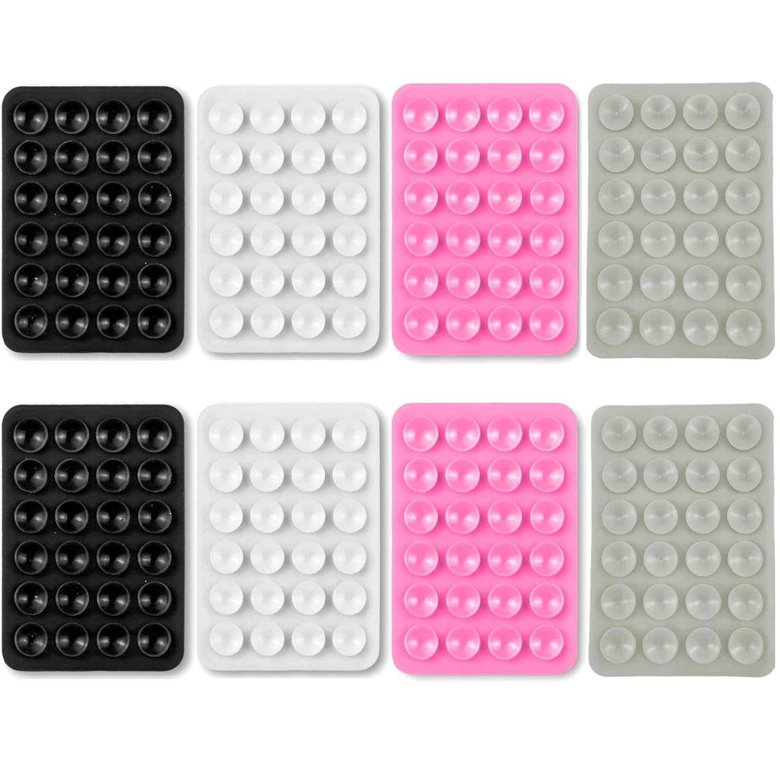 8 in 1 Phone Holder - Suction Pad and Sticky Grip for Shower, Mirror & Car - 24 Grain Square (Black, White, Pink, Grey)