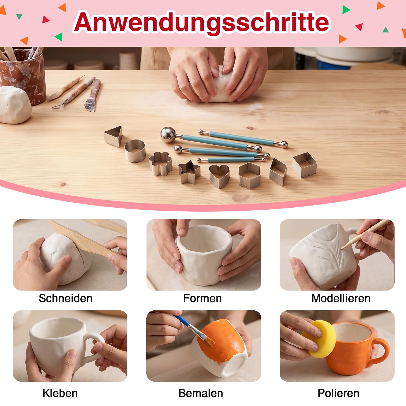 JOVVI Set di argilla essiccante all'aria, 2 kg, per principianti, set fai da te da 41 pezzi con argilla ad asciugatura all'aria, colori e altri accessori, set creativo perfetto per adulti