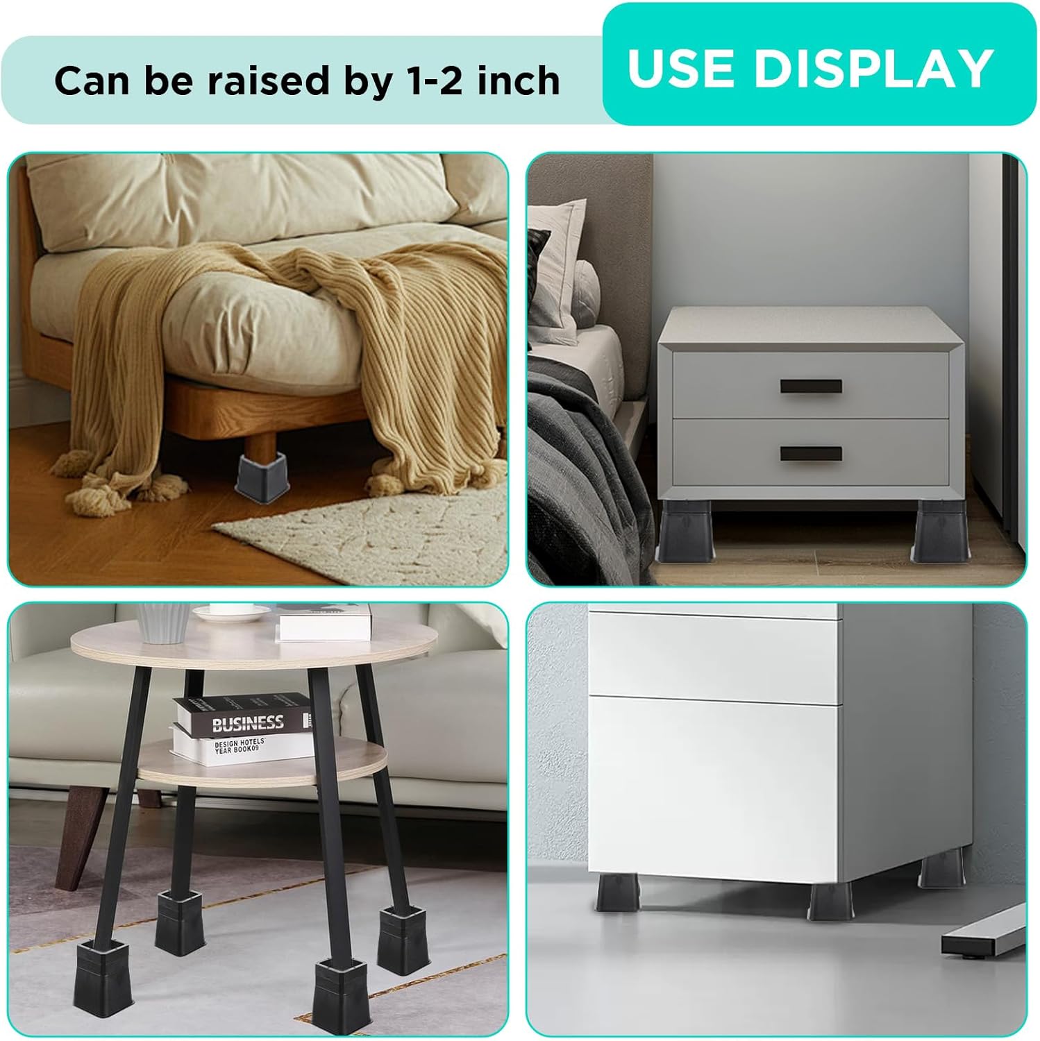 Bed Riser Heavy Duty, Adjustable Furniture Risers 3,4,5,6,7 inch, L Shape Bed Lifts Risers for Table Legs, Couch, Sofa, Desk, Cabinet Leg Frames(Black,3-7 inch)