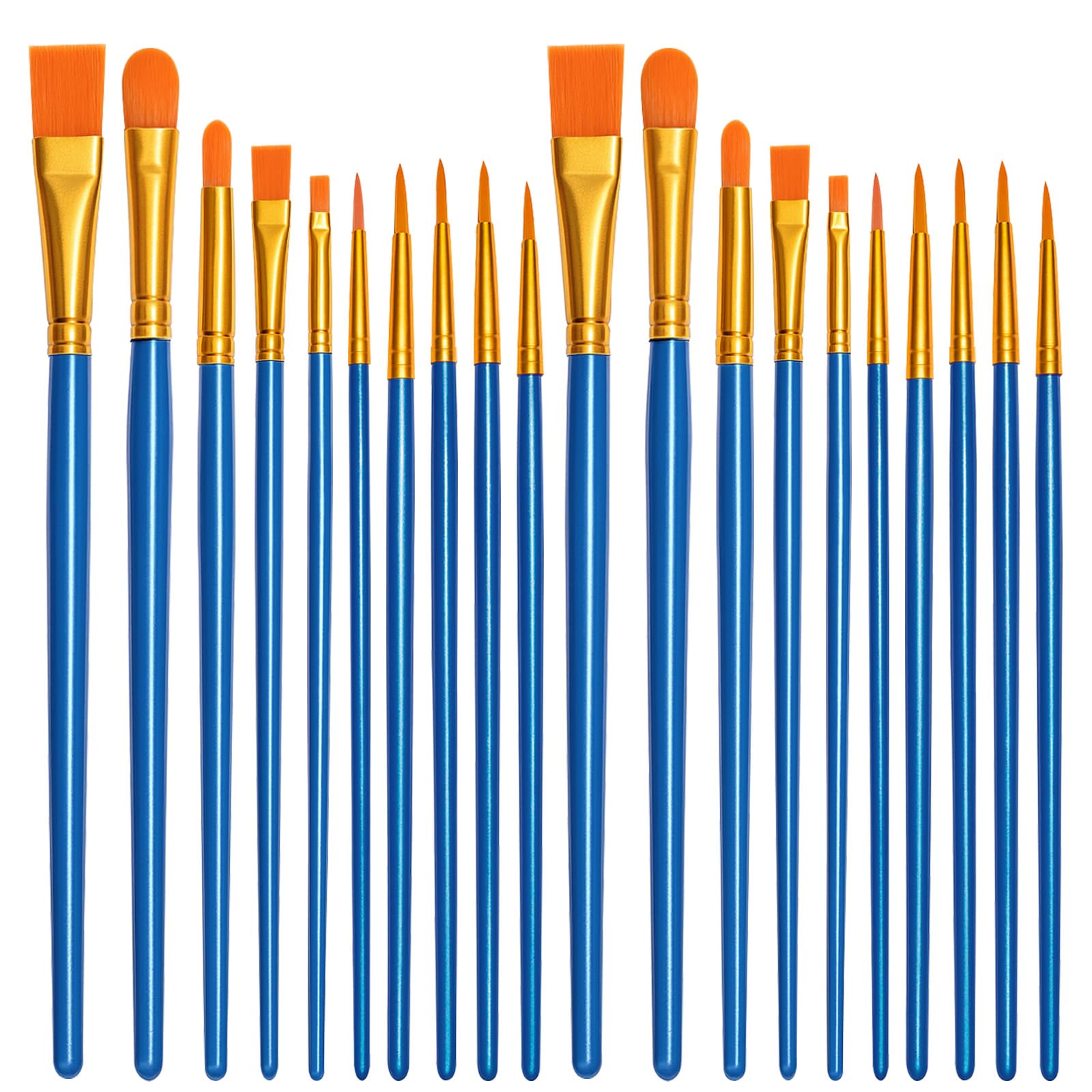 20 Pieces Nylon Hair Brush Set - Flat Art Brushes for Kids and Adults, Multipurpose Brushes for Face Nail Art, Watercolor, Oil, Acrylic, Decorations, Models and Figures (Sky Blue)-image-30