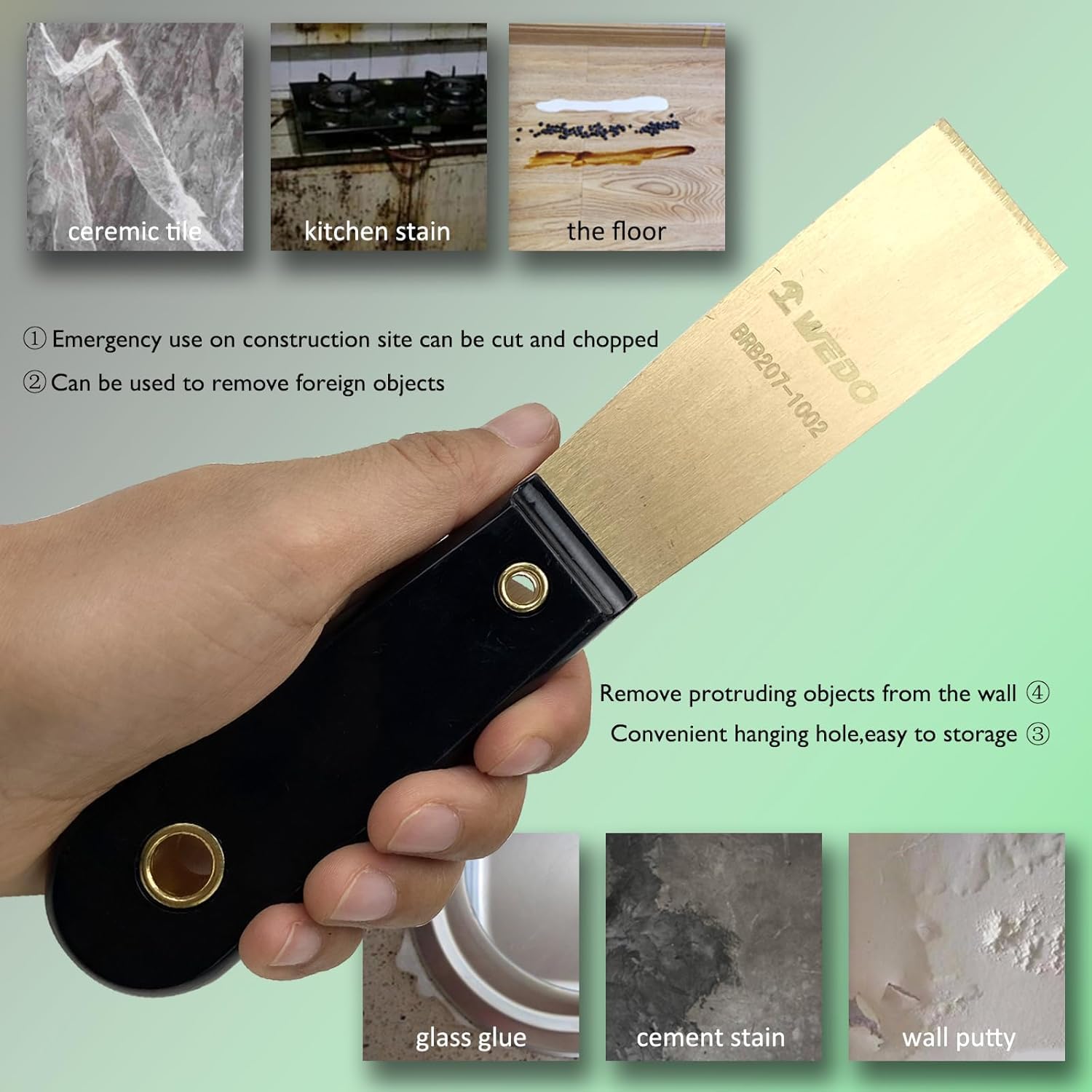 WEDO 2pcs Brass Putty Knife Set, 1-1/4 "raschiatore di vernice con manico di bakelite, coltello per pittori, raschiatore per intonaco raschiatura finitura in cartongesso, 8" lunghezza