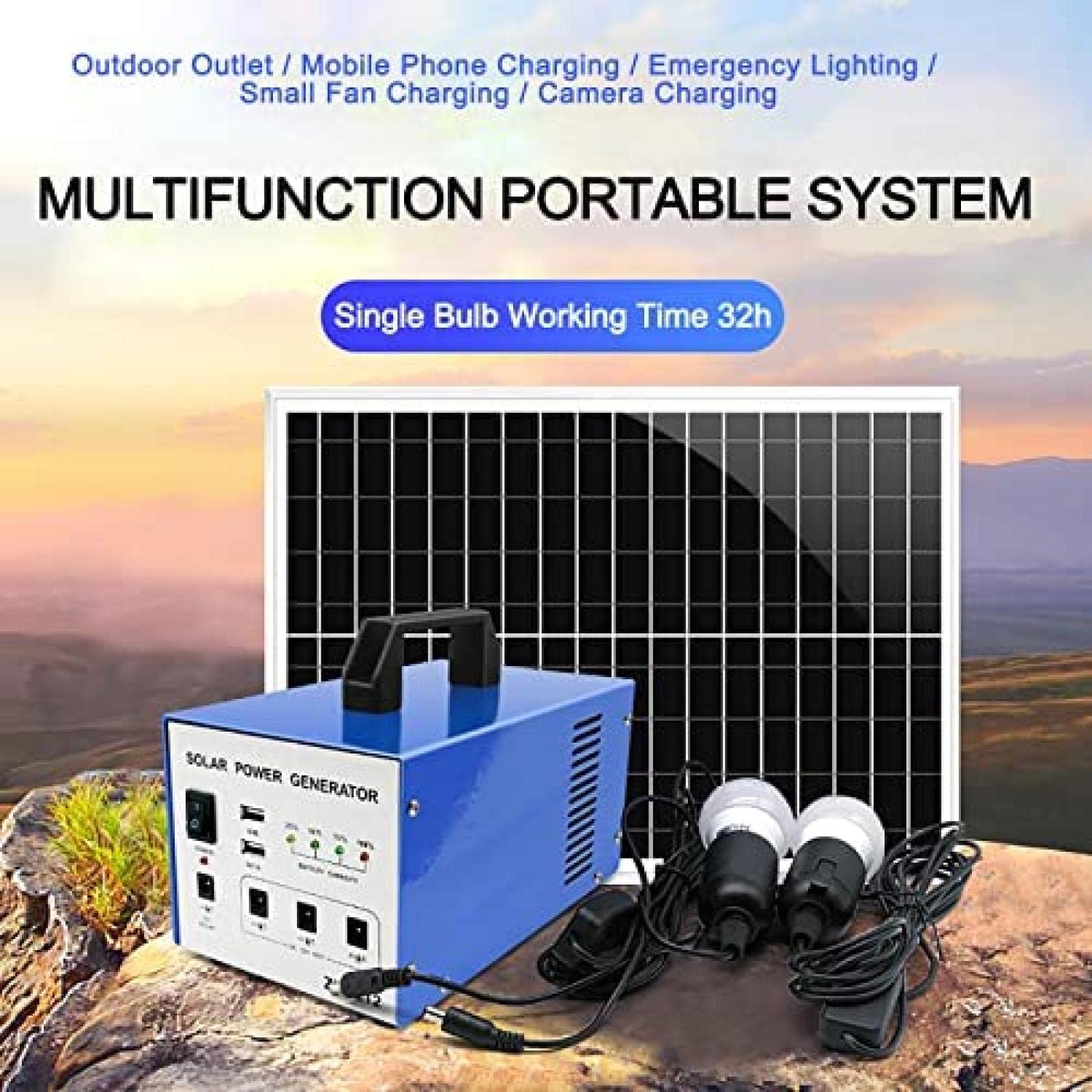 Générateurs solaires Générateur extérieur Multifonction Portable Batterie au Lithium de Grande capacité Interface d'alimentation Mobile Système intégré 10W