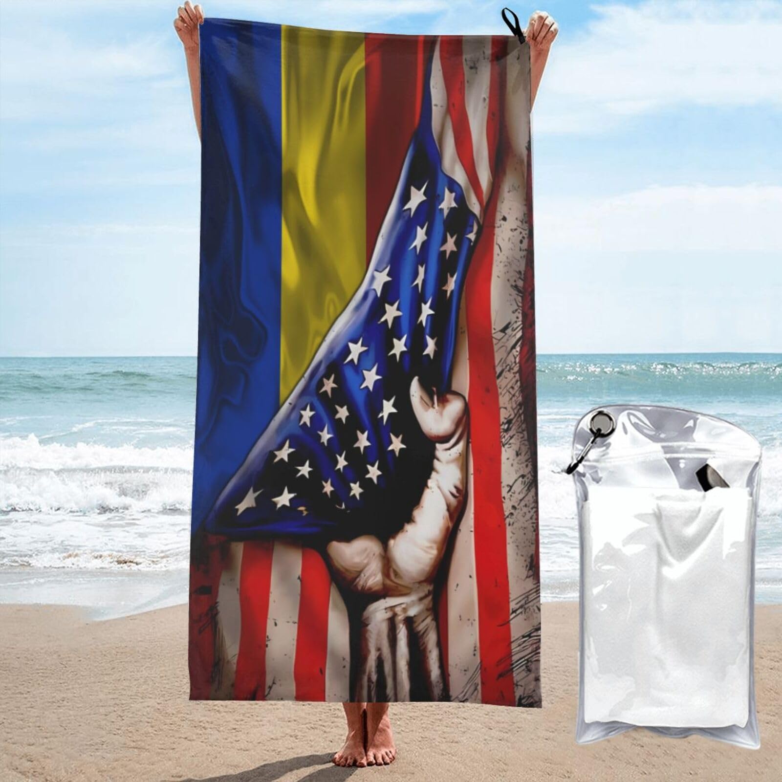Toalla de playa de EE. UU. y Rumanía de 70x140 cm ideal para tus viajes y piscina