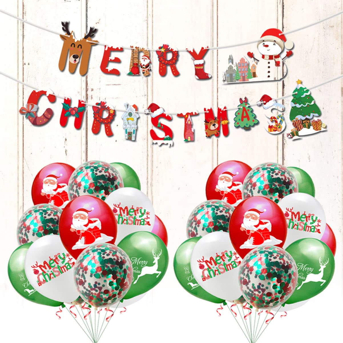 Mikikit 69 Pezzi 12 12 Pollici Decorazioni Natalizie Set Babbo Natale Lettera Paillettes Palloncini Banner Nastri Forniture Per Feste