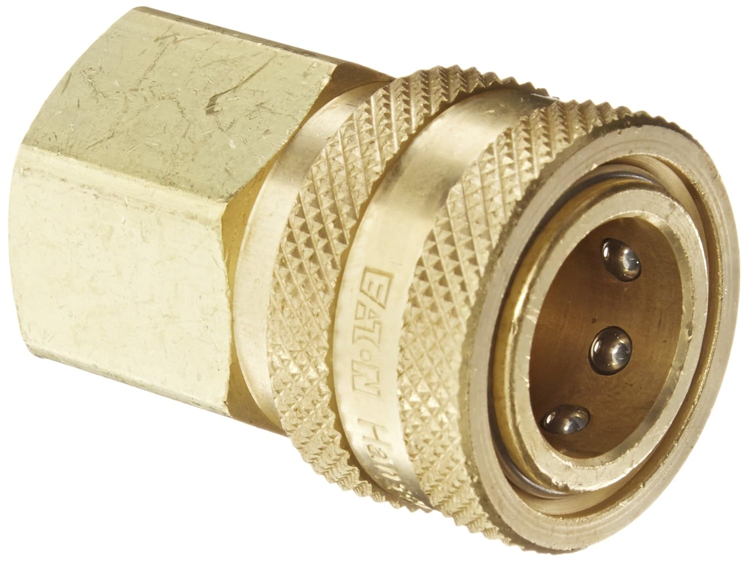 Eaton Hansen 4S26 Brass Straight Through Ball Lock Hydraulic Fitting, Socket, 1/2"-14 NPTF Female, 1/2" Port Size, 1/2" Body