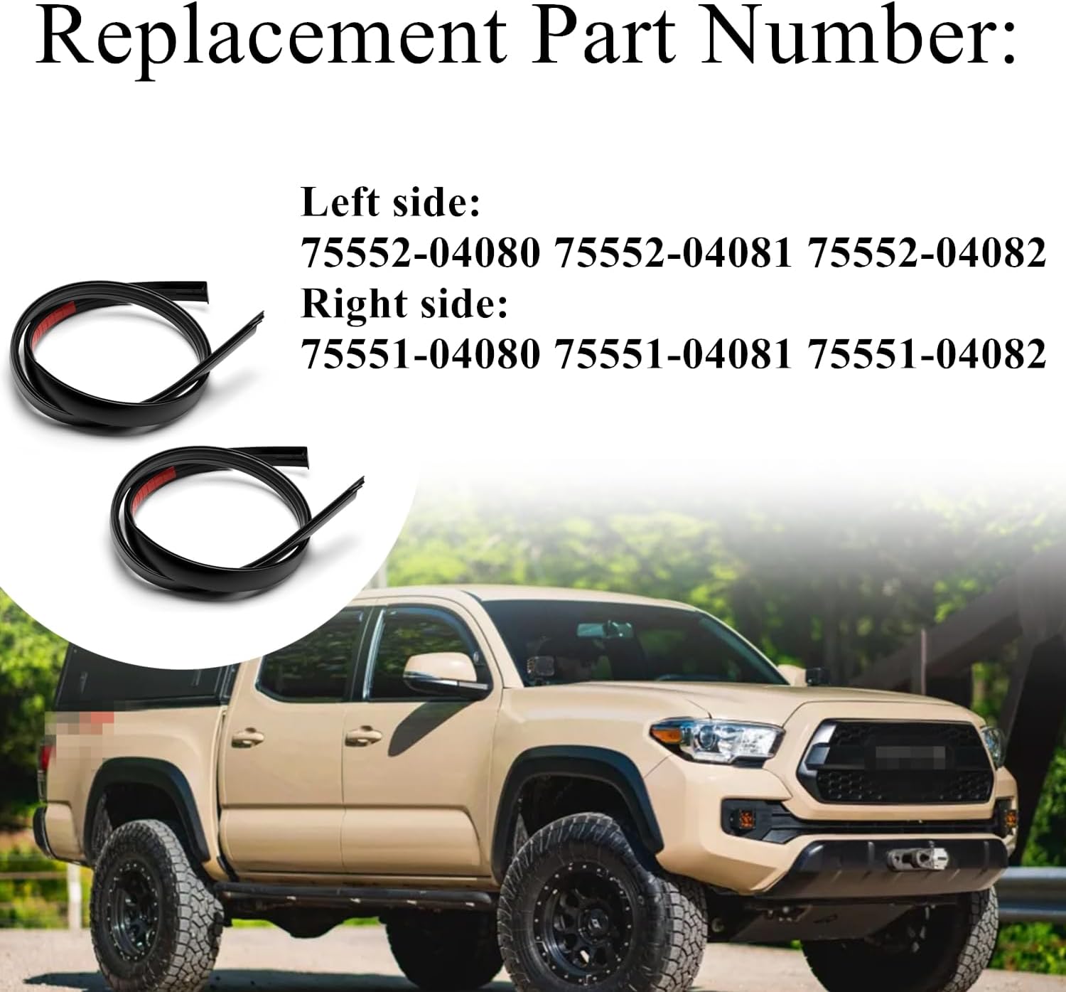 2Pcs Roof Drip Molding Weatherstrip Fit for Toyota Tacoma Double CAB 2016-2023, Pair Roof Trim Weather Stripping Rubber Seal Kit Replace 75552-04080 75552-04081 75552-04082 75551-04080 75551-04082