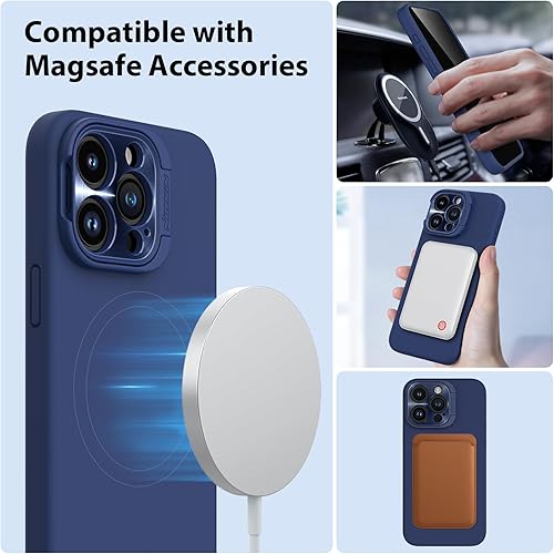 Miniatura 9 de Nillkin Funda magnética para iPhone 15 Pro Max, funda de silicona líquida compatible con MagSafe, soporte de anillo de cámara integrado, funda