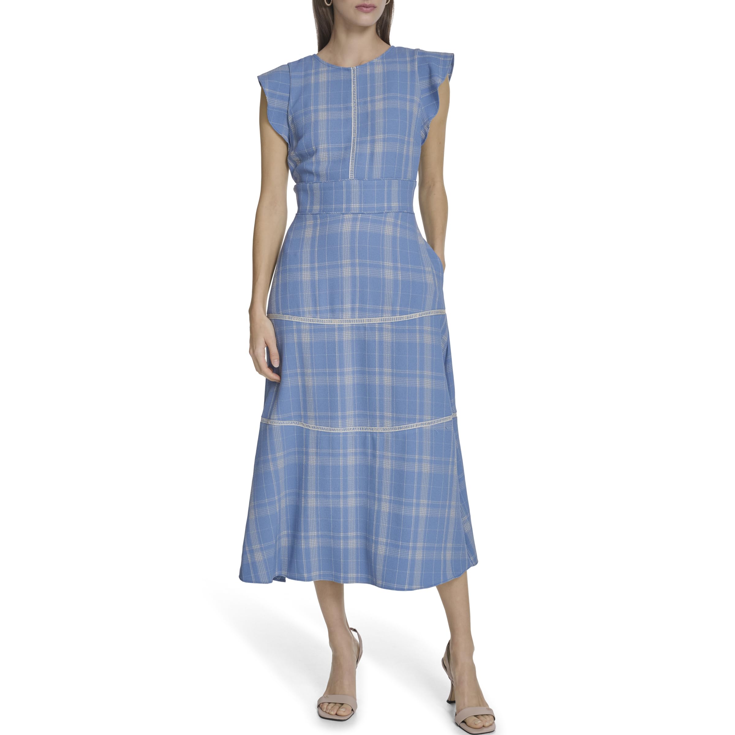 Women's Cap Sleeve Round Neck Printed Gauze Smocked Back Midi Dress
