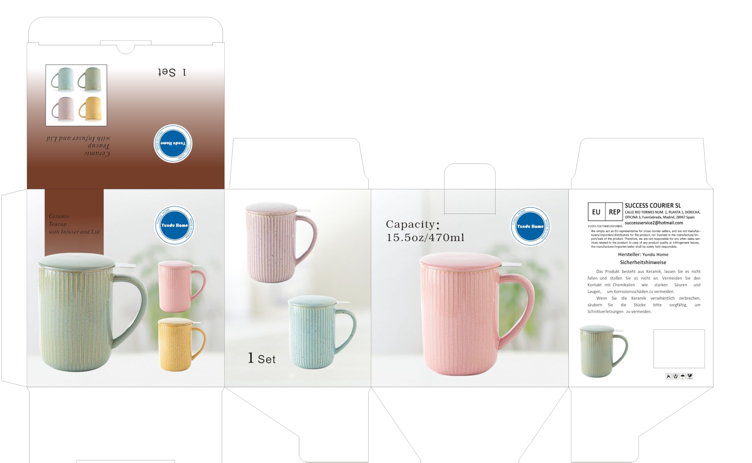 Yundu - Juego de 6 tazas de café de 16 onzas, tazas de café grandes, taza de cerámica con asa, tazas de enemigo Latte, té, capuchino, varios colores