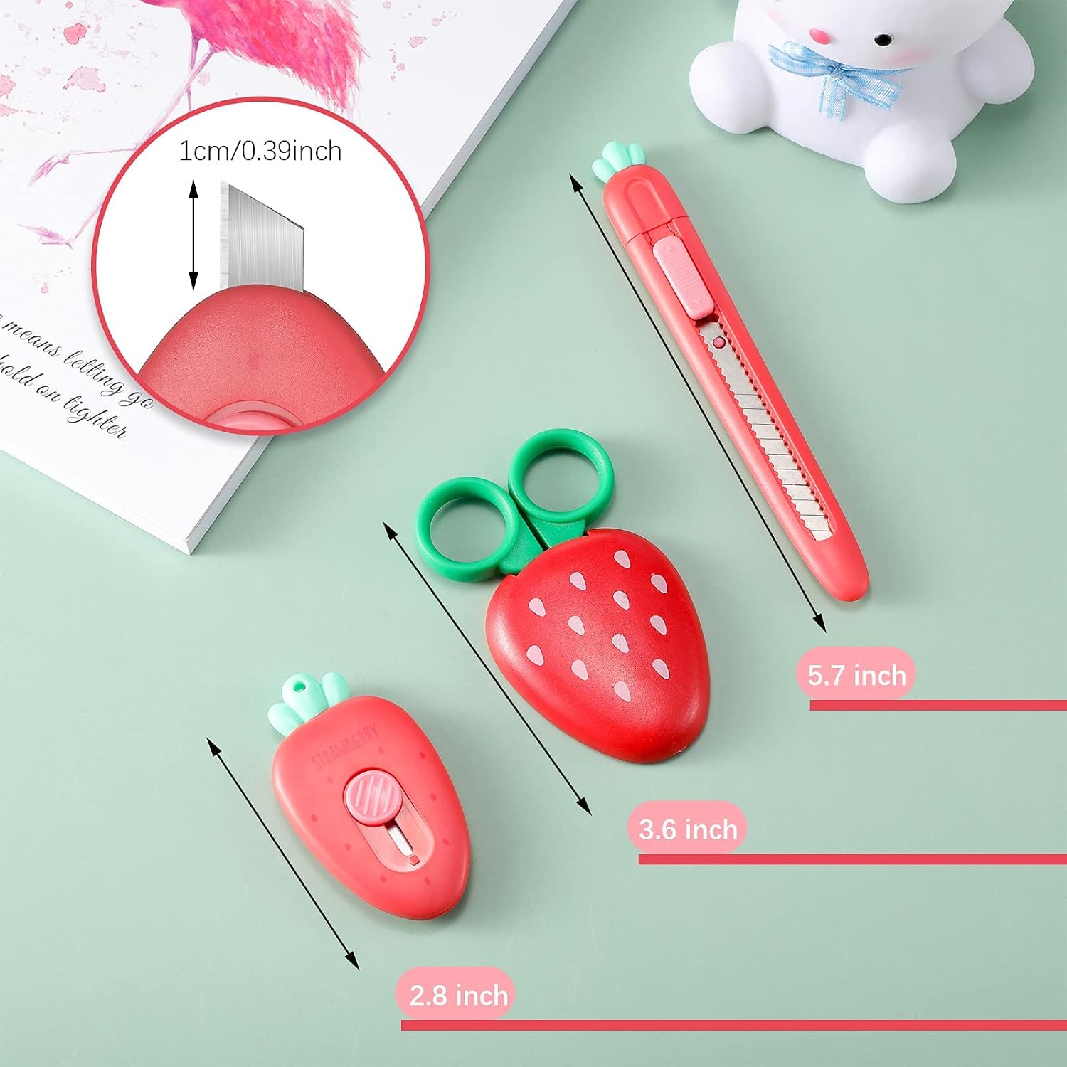 6 Pcs Small Cute Box Cutter Mini Retractable Utility Knife Scissors Carrot Strawberry Shaped Letter Opener Lock Slides Knife Stationery Supplies for Students Letter Small Box DIY Crafts