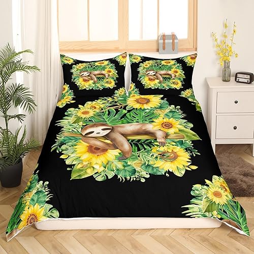 Erosebridal Funda de edredón para niños, diseño de girasol floreciente, funda de edredón con diseño de animales, tamaño King para niños y niñas,