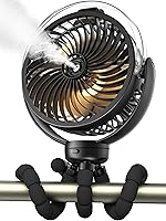 Wavmill Misting Stroller Fan: 6000mAh Battery, 360° Pivot Light, Quiet Portable Fan with Flexible Tripod for Baby Stroller, Travel, Outdoors