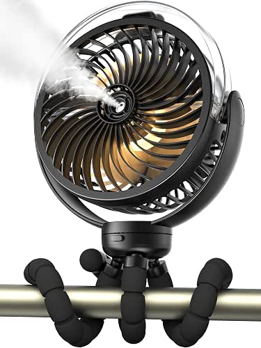 Misting Stroller Fan, 6000mAh Battery Operated Portable Fan with Light