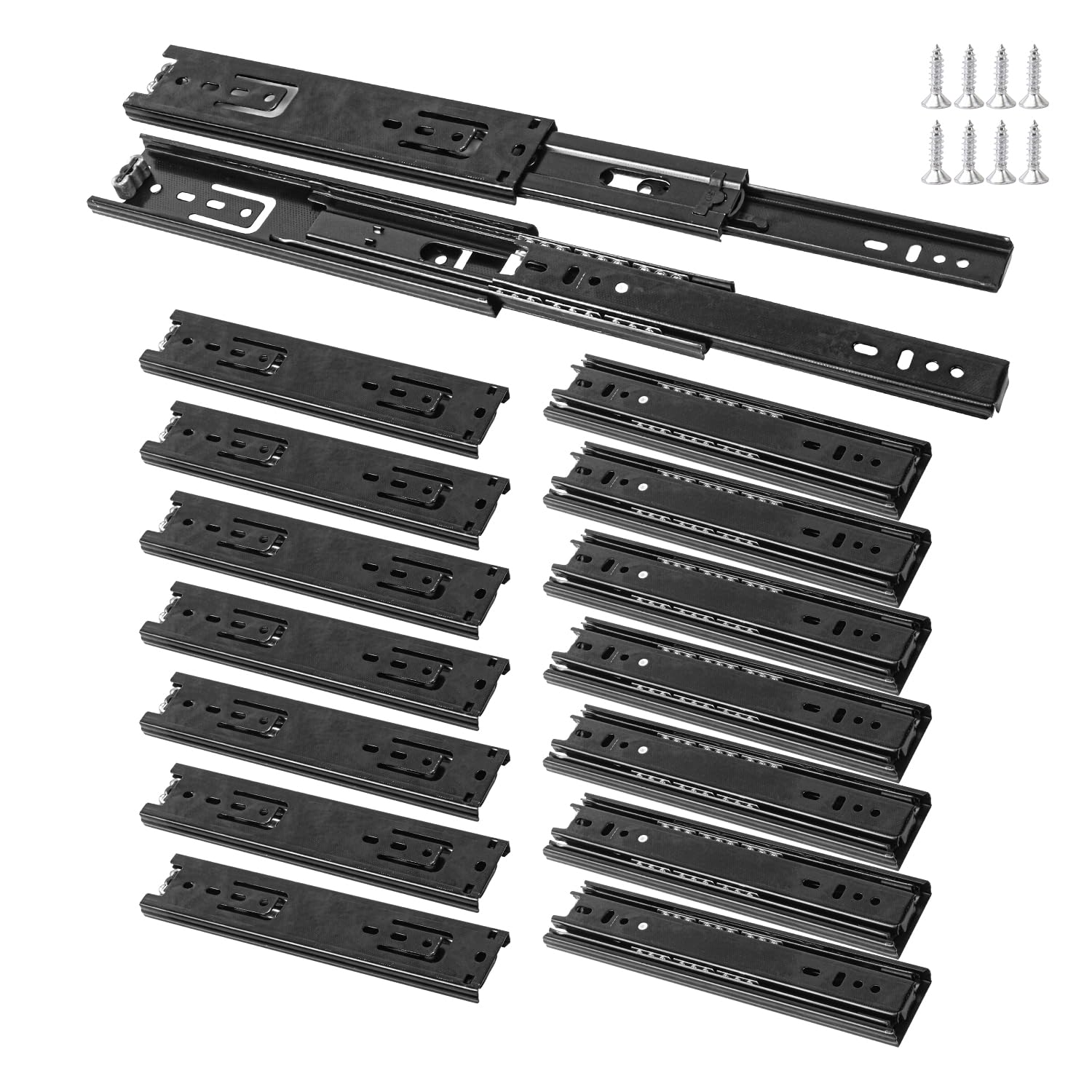 Biugaaufai 8 Pairs 8 Inch Black Full Extension Drawer Slides, Side Mount Drawer Slides with Screw, Ball Bearing File Cabinet Rails for Kitchen and