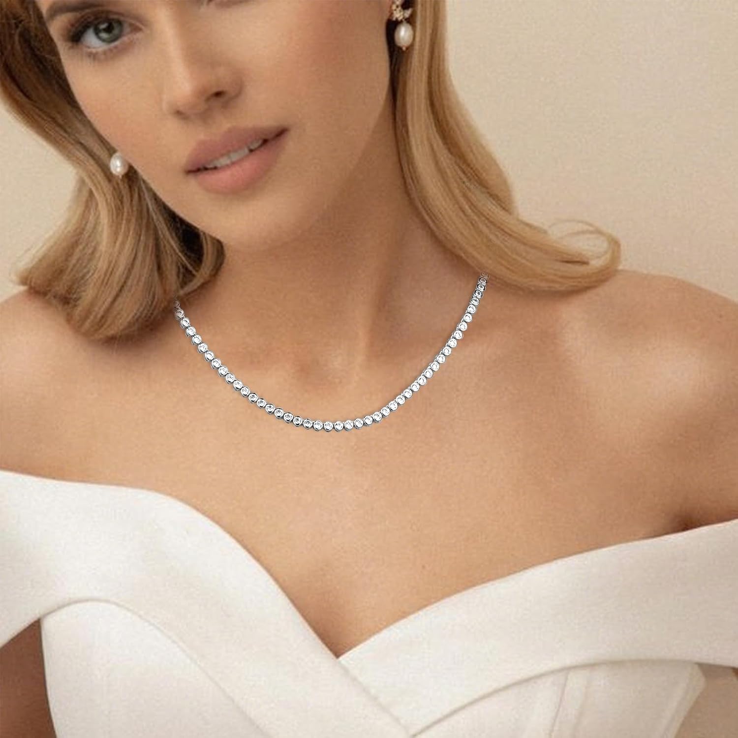 BREN Bezel Tennis Necklaces for Women Men, 18K White/Yellow Gold Plated 3mm 16/18/20 inch Cubic Zirconia Dainty Chain Jewelry - Image 3