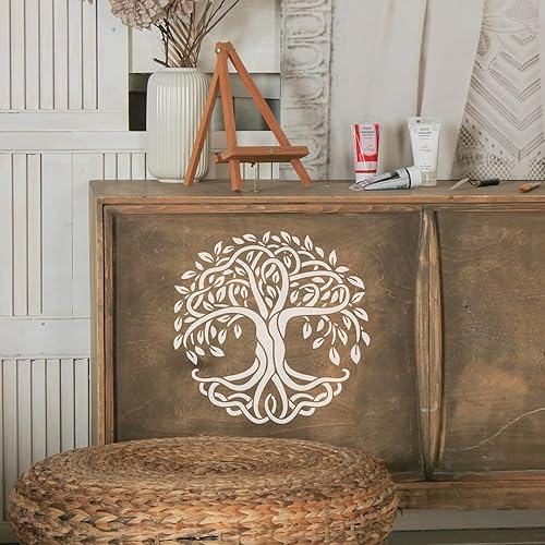 Miniatura 6 de FINGERINSPIRE Plantillas de decoración de árbol de la vida, plantillas de plástico de 12 x 12 pulgadas, plantillas cuadradas reutilizables para