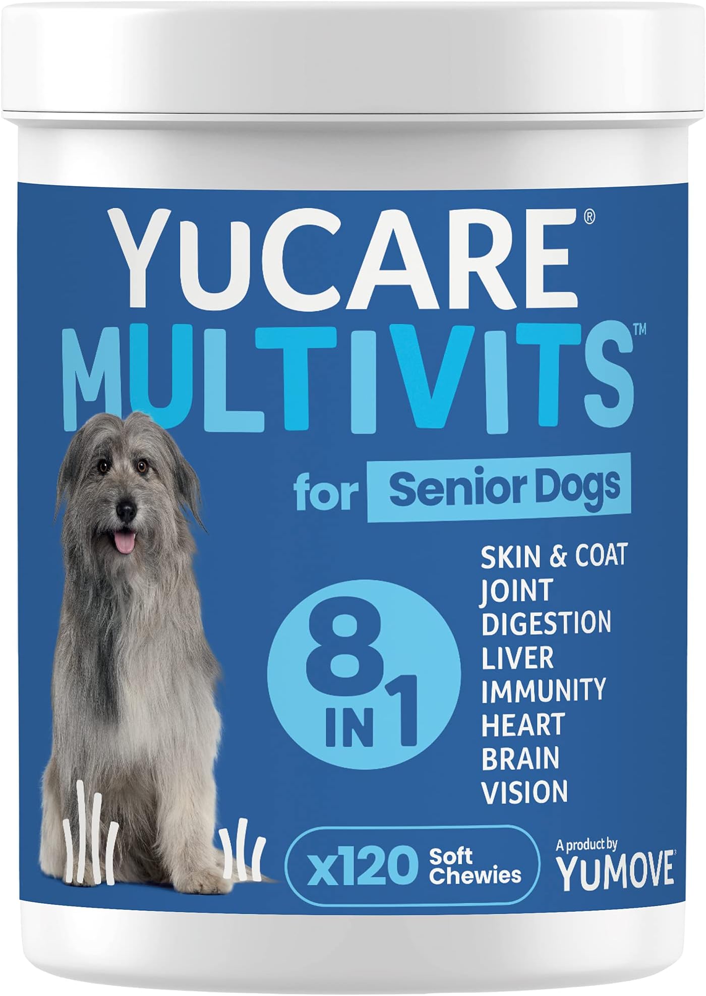 YuM Senior Mega MultiVits Dog Vitamins, 8-in-1 Daily Vitamins and Supplements for Joints, Gut Health, Heart and Vision, Aged 8+, 120 Multivitamin Chews