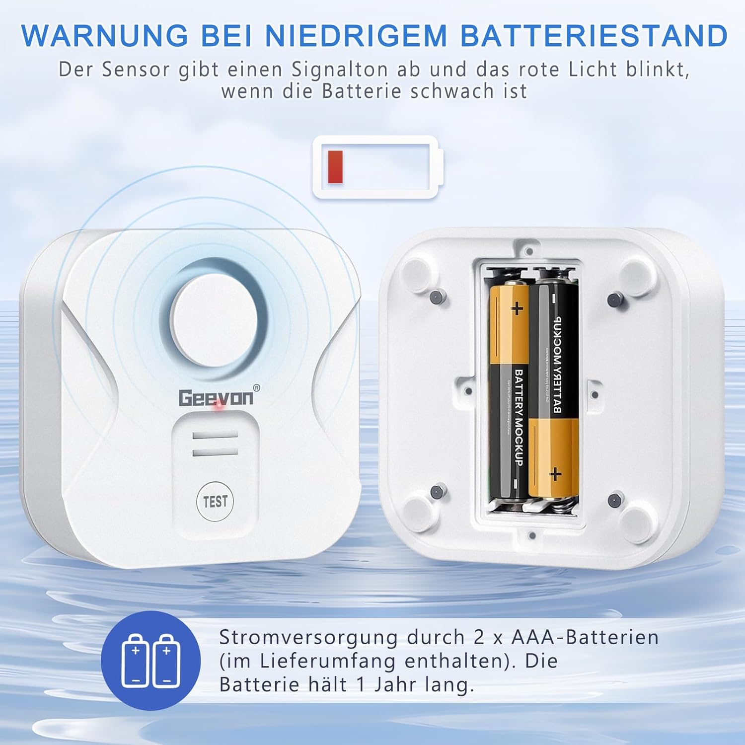 Geevon Wassermelder, 100dB Wasserwarner Wassersensor Wasseralarm Melder
