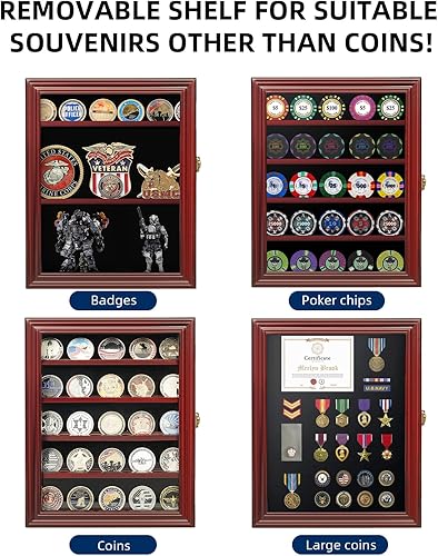 Miniatura 4 de DecoWoodo Vitrina de monedas de desafío militar con puerta de vidrio HD, vitrina de 5 filas de medallas, gabinete con caja de sombra con 2 ranuras