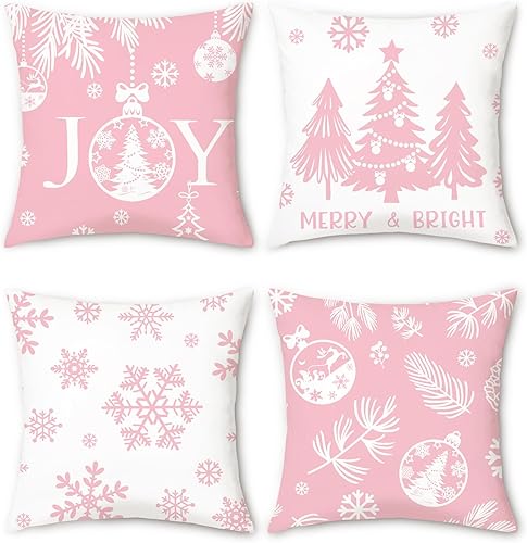 Miniatura 6 de Fundas de almohada de Navidad, copos de nieve, renos, árbol de Navidad, fundas de almohada decorativas de poliéster para sofá, cama, hogar, patio,