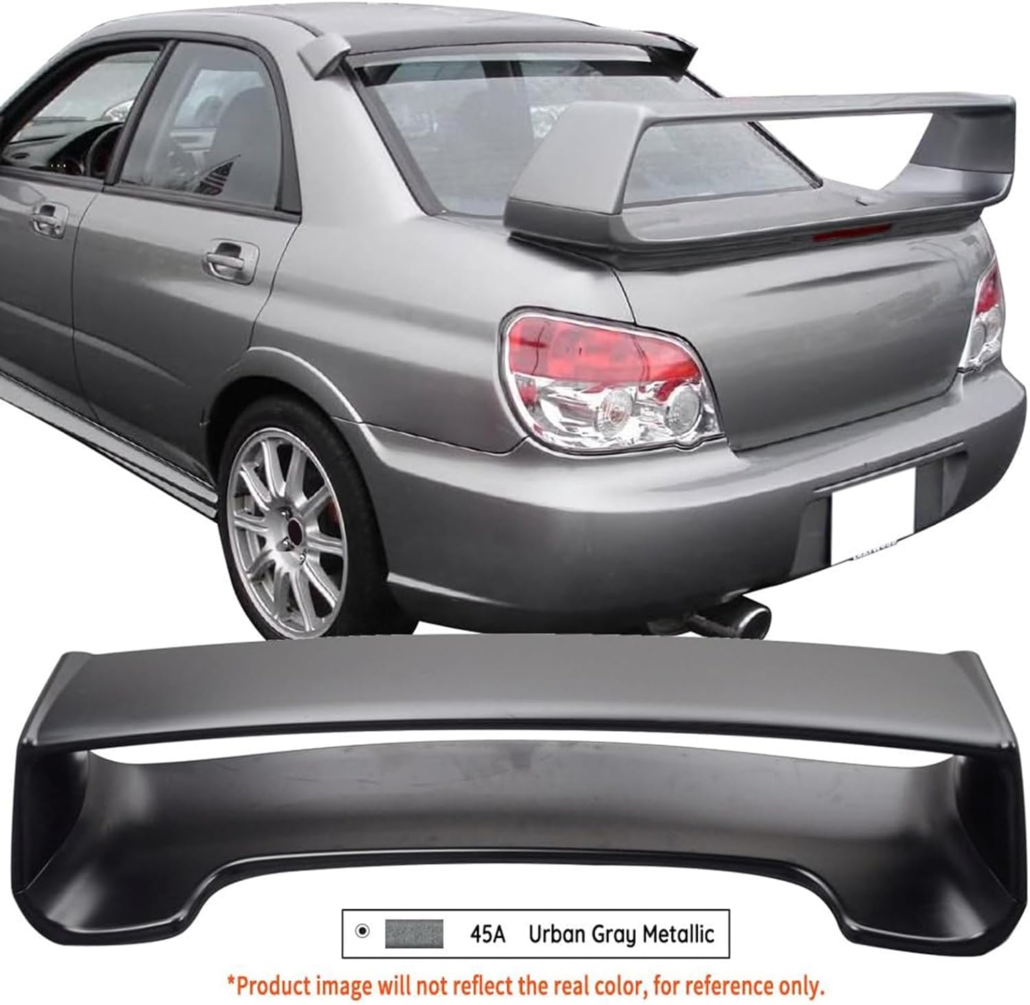 IKON MOTORSPORTS, Trunk Spoiler Compatible with 2002-2007 Subaru Impreza WRX Sedan, STI Style Painted #45A Urban Gray Metallic ABS Plastic Rear Trunk Lid Spoiler Wing Lip with 3rd Brake LED Light